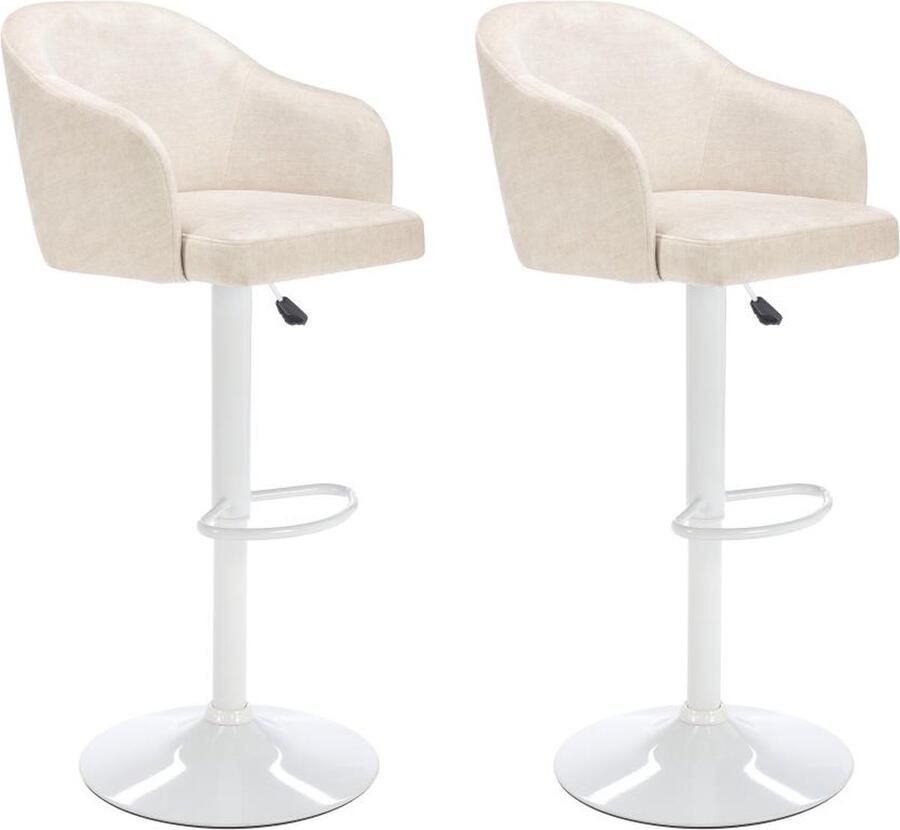 Vente-unique Set van 2 barkrukken van stof en metaal Aanpasbare hoogte Crèmewit en wit CARSTEN L 52 cm x H 113 cm x D 51 cm