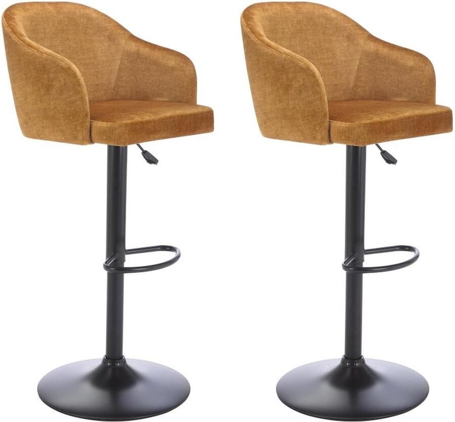 Vente-unique Set van 2 barkrukken van stof en metaal Aanpasbare hoogte Mosterdgeel en zwart CARSTEN L 52 cm x H 113 cm x D 51 cm