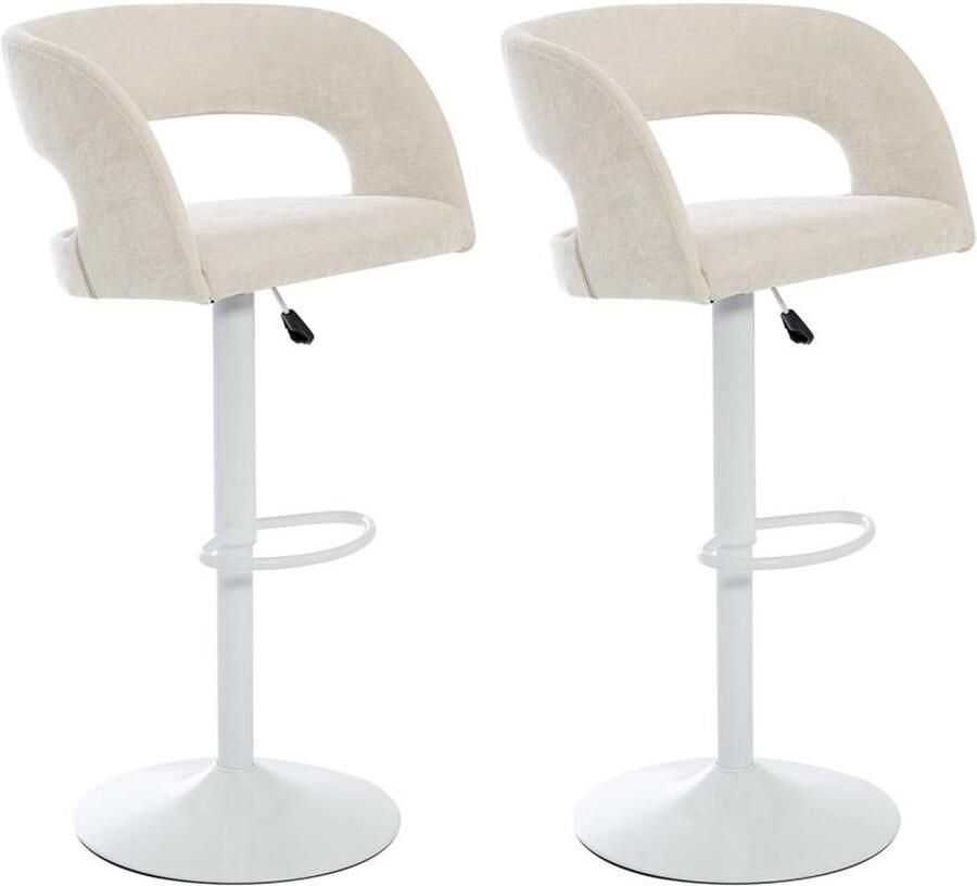 Vente-unique Set van 2 barkrukken van stof en wit metaal Verstelbare hoogte Crèmewit LAJUNIA L 53 cm x H 108.5 cm x D 52.5 cm