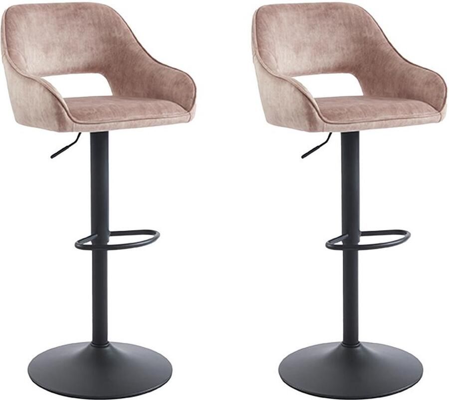 Vente-unique Set van 2 barkrukken van stof en zwart metaal Verstelbare hoogte Beige ZINEA L 51 cm x H 113.5 cm x D 54 cm