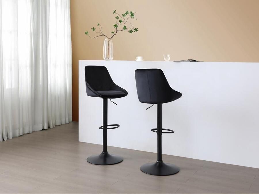 Vente-unique Set van 2 barkrukken van velours en metaal Verstelbare hoogte Zwart MASURIE L 46 cm x H 115 cm x D 53.5 cm - Foto 2