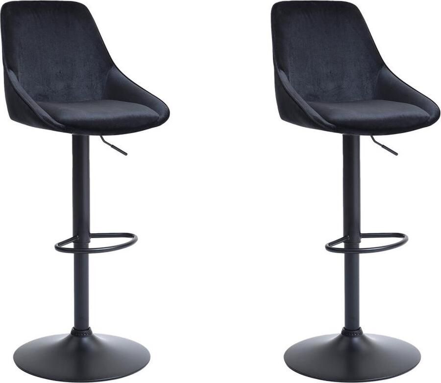 Vente-unique Set van 2 barkrukken van velours en metaal Verstelbare hoogte Zwart MASURIE L 46 cm x H 115 cm x D 53.5 cm