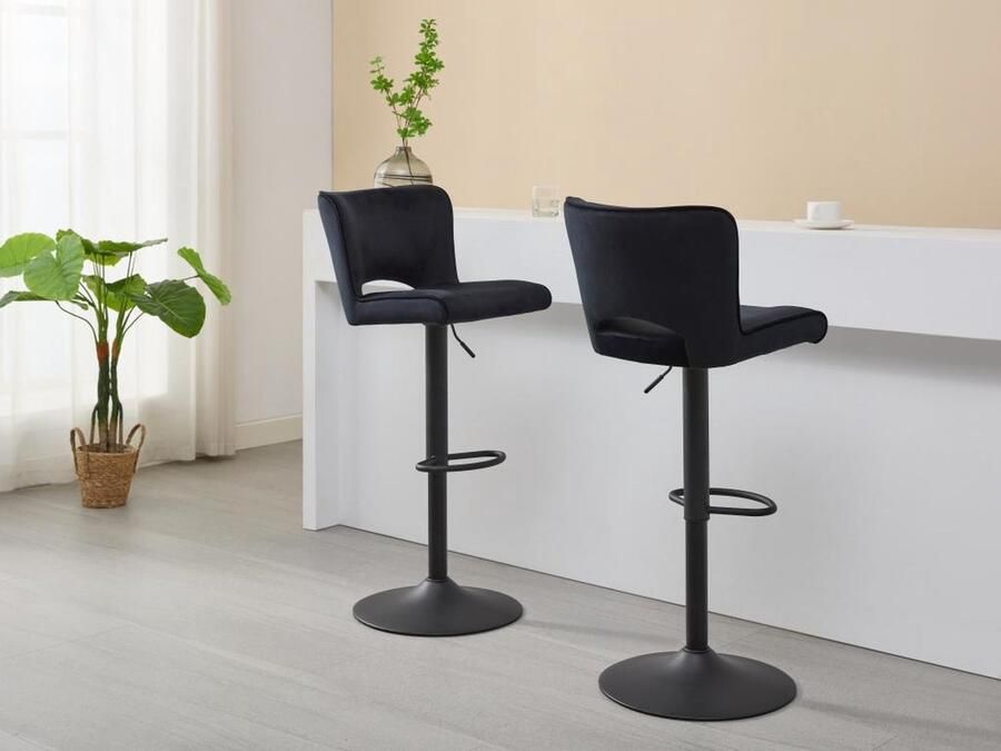 Vente-unique Set van 2 barkrukken van velours en metaal Verstelbare hoogte Zwart MIRIALO L 43 cm x H 110 cm x D 54.5 cm - Foto 3
