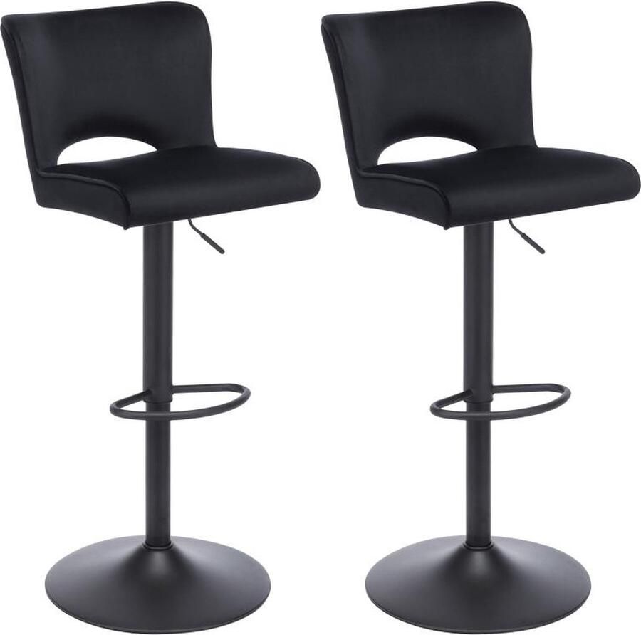 Vente-unique Set van 2 barkrukken van velours en metaal Verstelbare hoogte Zwart MIRIALO L 43 cm x H 110 cm x D 54.5 cm