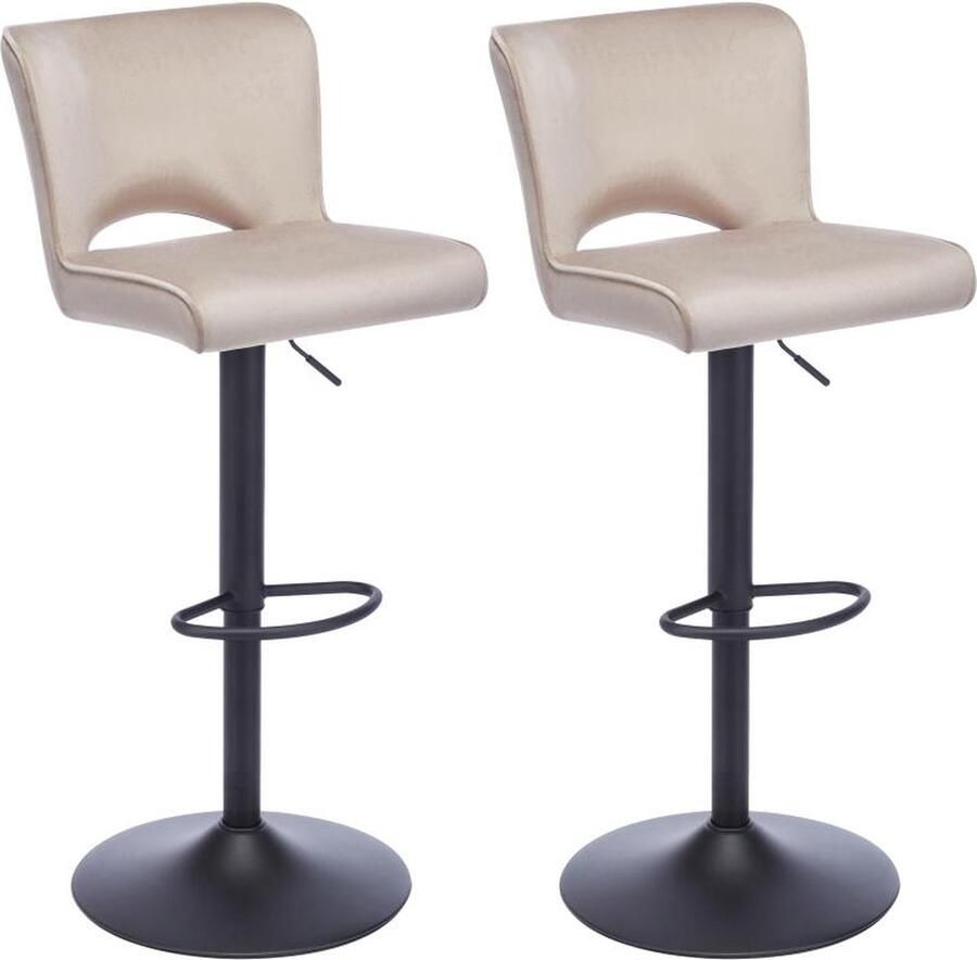 Vente-unique Set van 2 barkrukken van velours en zwart metaal Verstelbare hoogte Beige MIRIALO L 43 cm x H 110 cm x D 54.5 cm