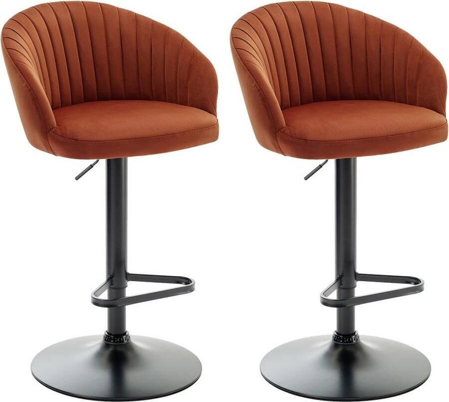 Vente-unique Set van 2 barkrukken van velours en zwart metaal Verstelbare hoogte Terracotta DORALIZ L 54 cm x H 105 cm x D 52 cm