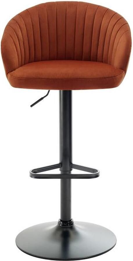 Vente-unique Set van 2 barkrukken van velours en zwart metaal Verstelbare hoogte Terracotta DORALIZ L 54 cm x H 105 cm x D 52 cm - Foto 2