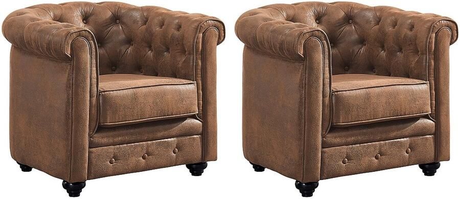 Vente-unique Set van 2 fauteuils CHESTERFIELD van microvezel met vintage look L 82 cm x H 72 cm x D 78 cm