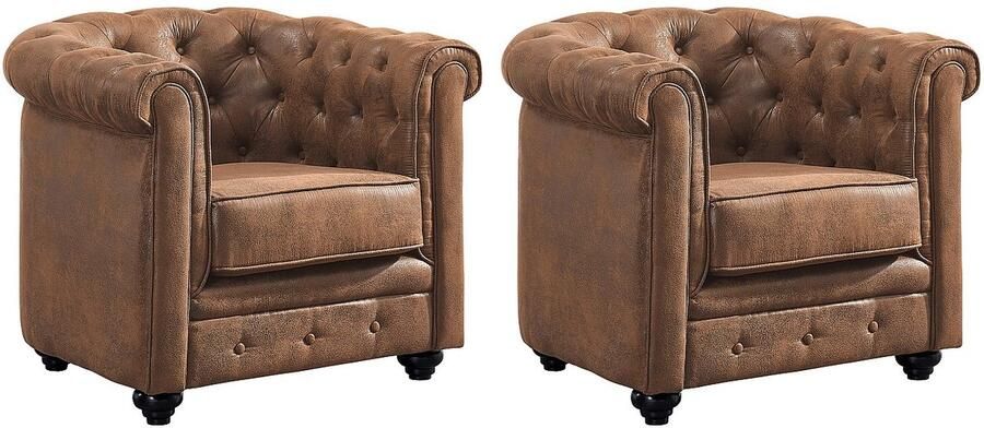 Vente-unique Set van 2 fauteuils CHESTERFIELD van microvezel met vintage look L 82 cm x H 72 cm x D 78 cm - Foto 4