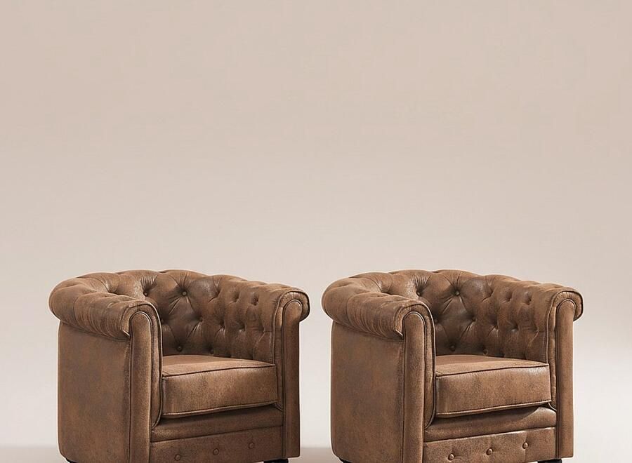 Vente-unique Set van 2 fauteuils CHESTERFIELD van microvezel met vintage look L 82 cm x H 72 cm x D 78 cm - Foto 3