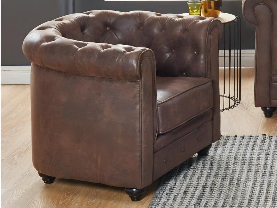 Vente-unique Set van 2 fauteuils CHESTERFIELD van microvezel met vintage look L 82 cm x H 72 cm x D 78 cm - Foto 3