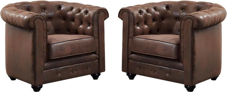 Vente-unique Set van 2 fauteuils CHESTERFIELD van microvezel met vintage look L 82 cm x H 72 cm x D 78 cm - Foto 2