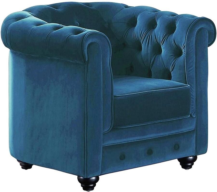 Vente-unique Set van 2 fauteuils CHESTERFIELD velours groenblauw L 88 cm x H 72 cm x D 78 cm - Foto 3