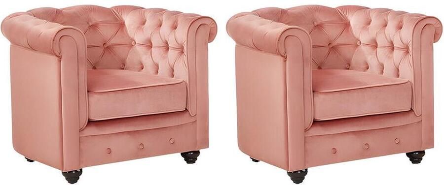 Vente-unique Set van 2 fauteuils CHESTERFIELD velours pastelroze L 82 cm x H 72 cm x D 78 cm