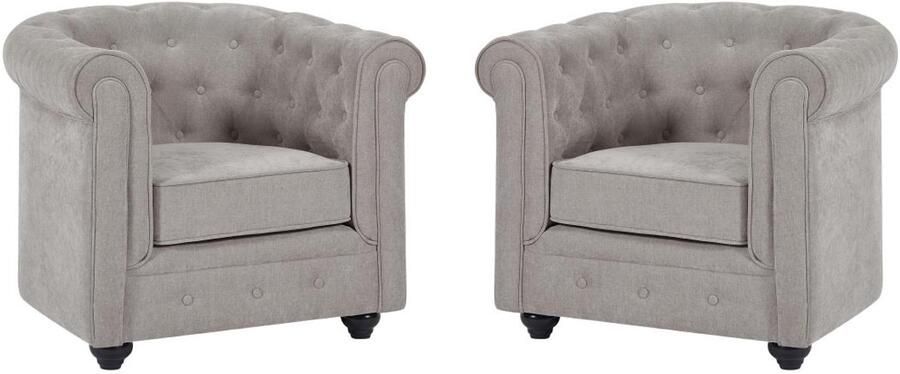 Vente-unique Set van 2 fauteuils in grijze stof CHESTERFIELD