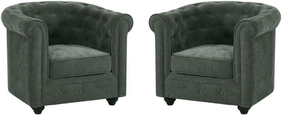 Vente-unique Set van 2 fauteuils in groene stof CHESTERFIELD