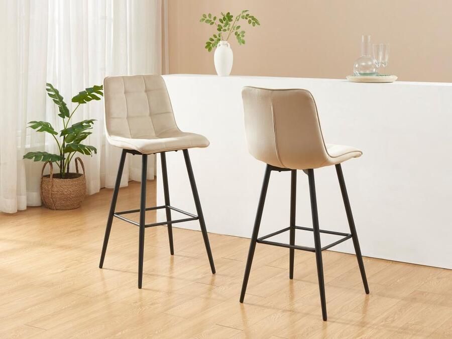 Vente-unique Set van 2 gewatteerde barkrukken in fluweel en metaal Beige OLLUA L 47 cm x H 107.5 cm x D 56 cm