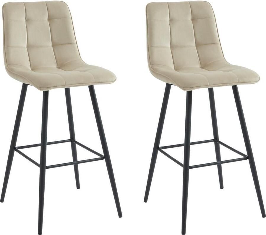 Vente-unique Set van 2 gewatteerde barkrukken in fluweel en metaal Beige OLLUA L 47 cm x H 107.5 cm x D 56 cm - Foto 3