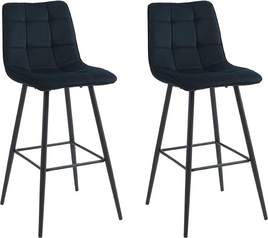 Vente-unique Set van 2 gewatteerde barkrukken in fluweel en metaal Zwart OLLUA L 47 cm x H 107.5 cm x D 56 cm - Foto 3