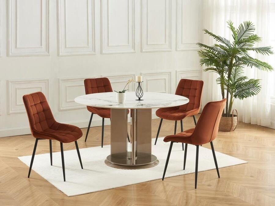 Vente-unique Set van 2 gewatteerde stoelen Fluweel en zwart metaal Terracotta OLLUA L 49.5 cm x H 87 cm x D 60 cm - Foto 2