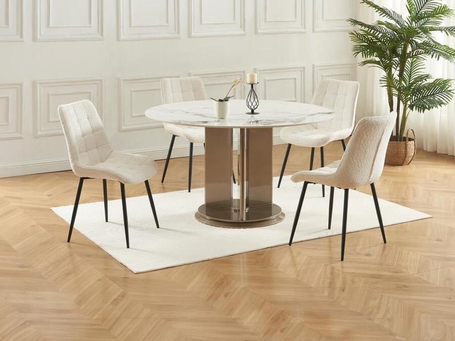 Vente-unique Set van 2 gewatteerde stoelen van boucléstof en zwart metaal Wit OLLUA L 49.5 cm x H 87 cm x D 60 cm - Foto 2