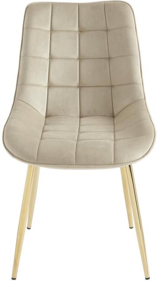 Vente-unique Set van 2 gewatteerde stoelen van velours en goudkleurig metaal Beige OLLUA L 49.5 cm x H 87 cm x D 60 cm