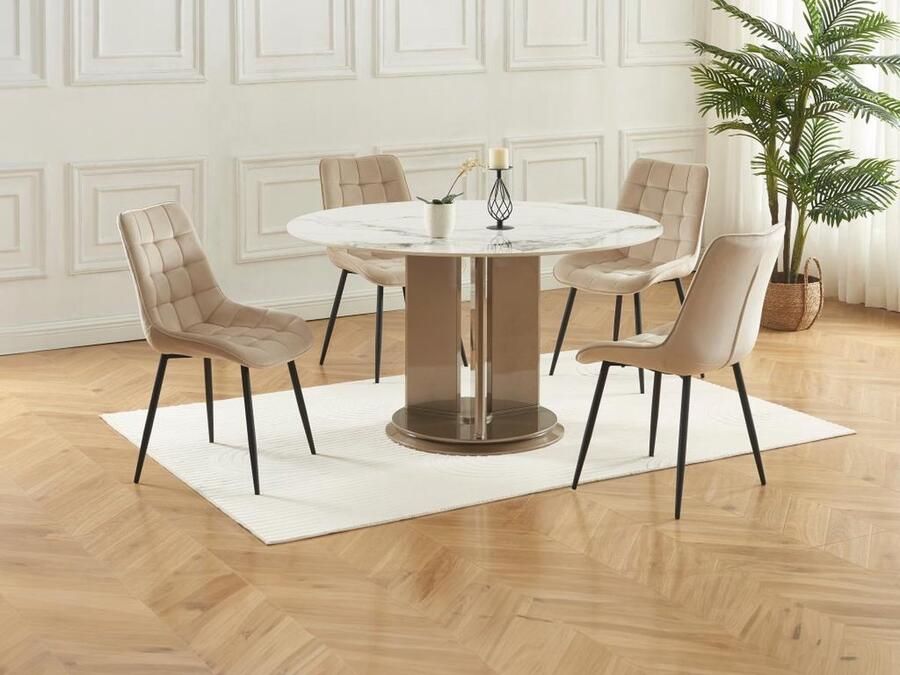 Vente-unique Set van 2 gewatteerde stoelen Velours en zwart metaal Beige OLLUA L 49.5 cm x H 87 cm x D 60 cm - Foto 2