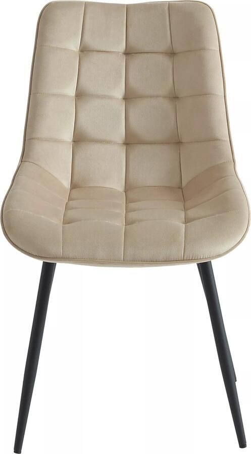Vente-unique Set van 2 gewatteerde stoelen Velours en zwart metaal Beige OLLUA L 49.5 cm x H 87 cm x D 60 cm