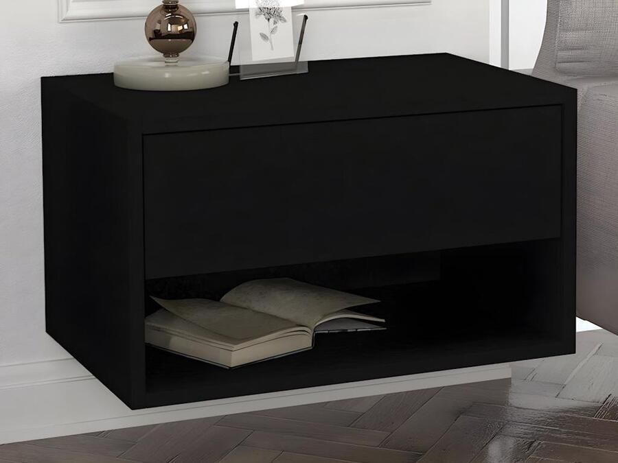 Vente-unique Set van 2 hangend nachtkastjes 1 lade en 1 nis Zwart RITAMI L 60 cm x H 35 cm x D 40 cm