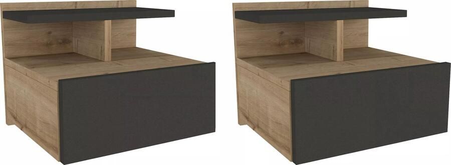 Vente-unique Set van 2 hangende nachtkastjes 1 lade naturel en antraciet AZELNO L 39.4 cm x H 32 cm x D 35 cm