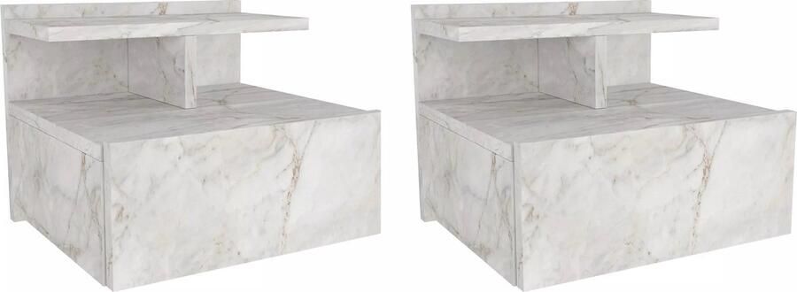 Vente-unique Set van 2 hangende nachtkastjes 1 lade Wit marmereffect AZELNO L 39.4 cm x H 32 cm x D 35 cm