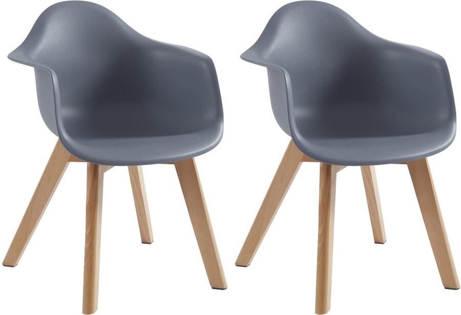 Vente-unique Set van 2 kinderstoelen met armleuningen van polypropyleen en beuken Grijs LILINOU L 41.5 cm x H 57 cm x D 41.5 cm