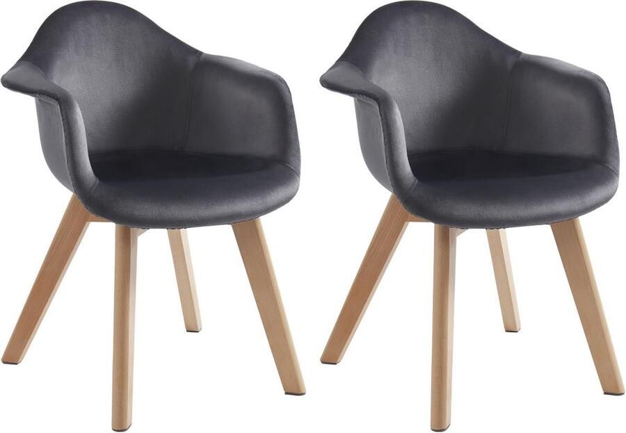 Vente-unique Set van 2 kinderstoelen met armleuningen van velours en beuken Antraciet POUPINETTE L 42 cm x H 57.5 cm x D 41.5 cm