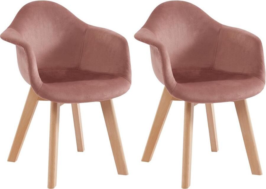Vente-unique Set van 2 kinderstoelen met armleuningen van velours en beuken Roze POUPINETTE L 42 cm x H 57.5 cm x D 41.5 cm