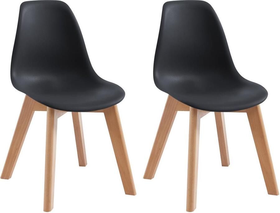 Vente-unique Set van 2 kinderstoelen van polypropyleen en beuken Zwart LILINOU L 30.5 cm x H 58 cm x D 36.5 cm