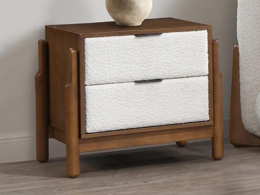 Vente-unique Set van 2 nachtkastje met 2 lades Mdf en boucléstof naturel en wit GAMURA L 59 cm x H 55.5 cm x D 46.5 cm