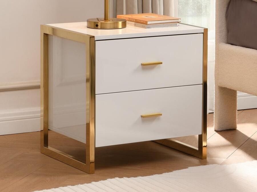 Vente-unique Set van 2 nachtkastje met 2 lades Mdf Wit gelakt en goud OMBRELIA van Pascal Morabito L 50 cm x H 50 cm x D 40 cm - Foto 2