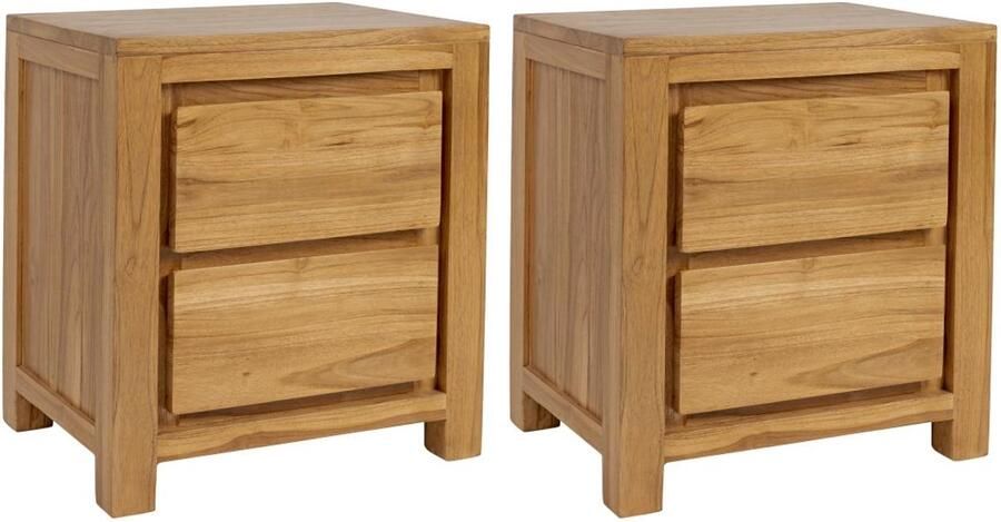 Vente-unique Set van 2 nachtkastje met 2 lades van teakhout naturel ALEMIA L 45 cm x H 50 cm x D 35 cm