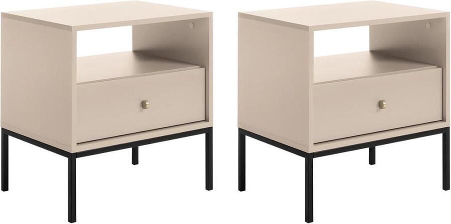 Vente-unique Set van 2 nachtkastjes 1 lade en 1 nis Beige BOGDAN L 54 cm x H 56 cm x D 39 cm