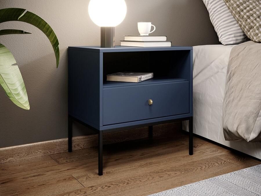 Vente-unique Set van 2 nachtkastjes 1 lade en 1 nis Blauw BOGDAN L 54 cm x H 56 cm x D 39 cm - Foto 3