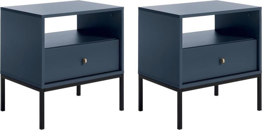 Vente-unique Set van 2 nachtkastjes 1 lade en 1 nis Blauw BOGDAN L 54 cm x H 56 cm x D 39 cm