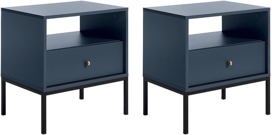 Vente-unique Set van 2 nachtkastjes 1 lade en 1 nis Blauw BOGDAN L 54 cm x H 56 cm x D 39 cm - Foto 4