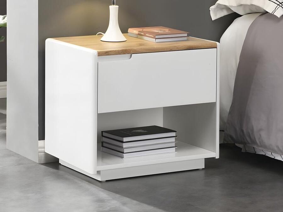 Vente-unique Set van 2 nachtkastjes 1 lade en 1 nis Mdf Wit gelakt en eiken AMANI L 55 cm x H 50 cm x D 40 cm - Foto 3