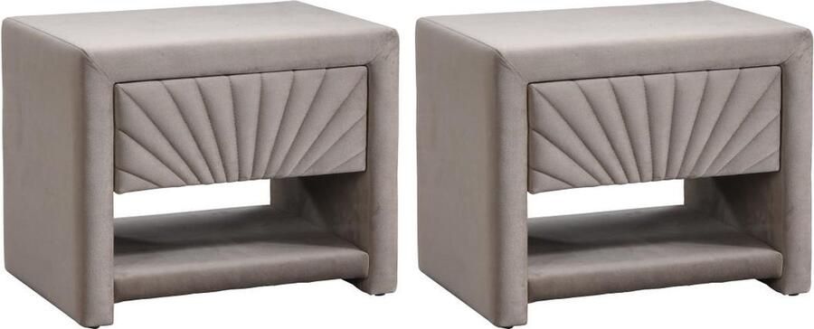 Vente-unique Set van 2 nachtkastjes 1 lade en 1 nis Velours Beige ULAMI L 50 cm x H 41 cm x D 35 cm