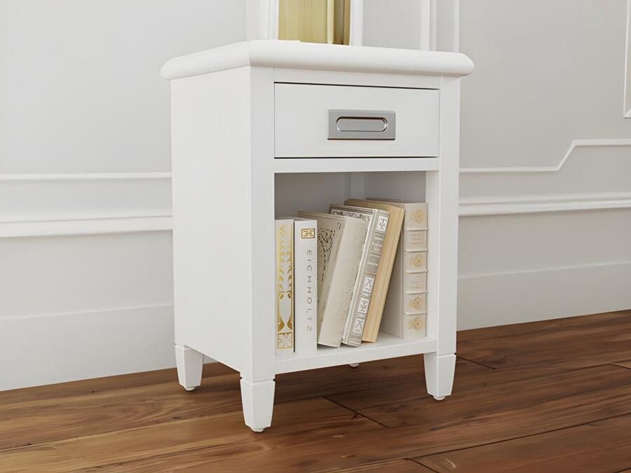 Vente-unique Set van 2 nachtkastjes – 1 lade en 1 opbergvak – Dennenhout – Wit – GUERANDE L 35 cm x H 50 cm x D 30 cm