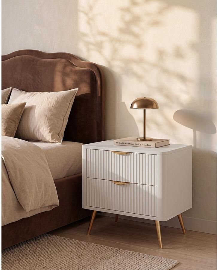 Pascal Morabito Set van 2 nachtkastjes 2 lades Beige en goudkleurig ELONARIA van L 63.2 cm x H 55.3 cm x D 38 cm - Foto 3