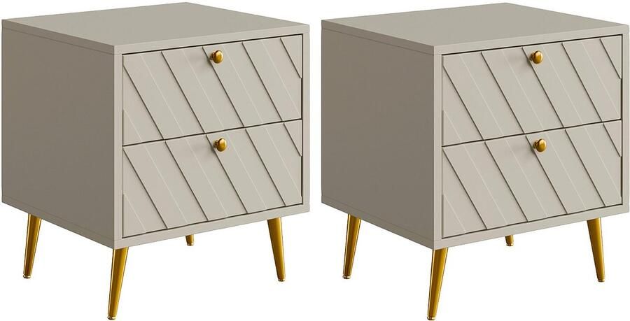 Pascal Morabito Set van 2 nachtkastjes 2 lades Beige TEODA van L 45 cm x H 40 cm x D 49.5 cm - Foto 4