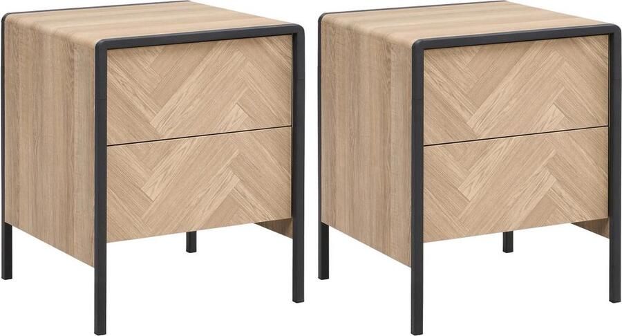 Vente-unique Set van 2 nachtkastjes 2 lades MDF en metaal Kleuren: houtlook en zwart TUMACO L 40 cm x H 50 cm x D 40 cm