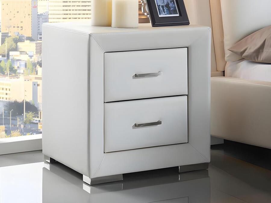 Vente-unique Set van 2 nachtkastjes – 2 lades – Wit kunstleer – CAPITOLE L 51.5 cm x H 54.5 cm x D 43 cm - Foto 3