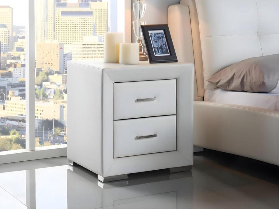 Vente-unique Set van 2 nachtkastjes – 2 lades – Wit kunstleer – CAPITOLE L 51.5 cm x H 54.5 cm x D 43 cm - Foto 2